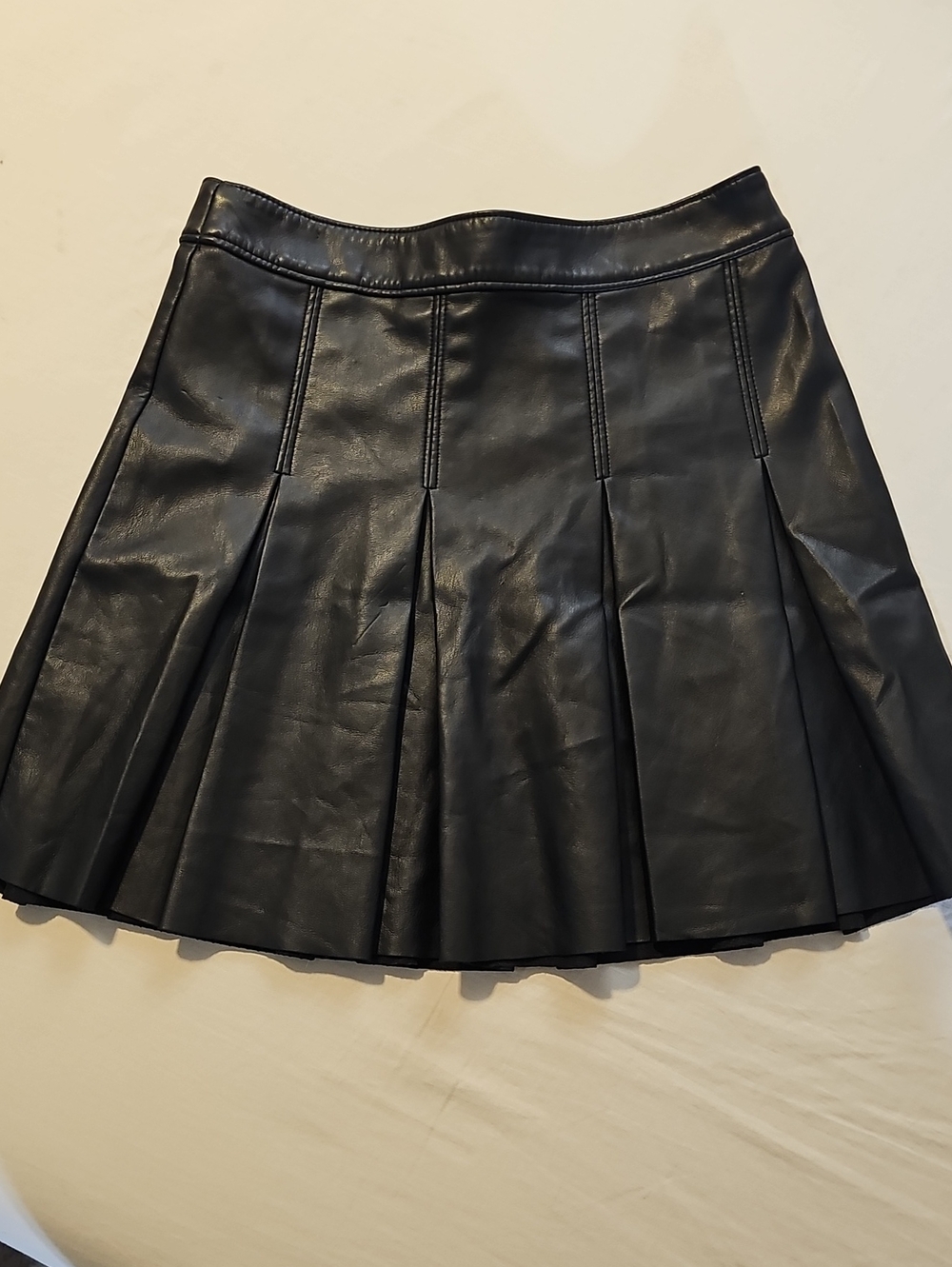 Hollister Black Faux Leather Pleated Skater Skirt